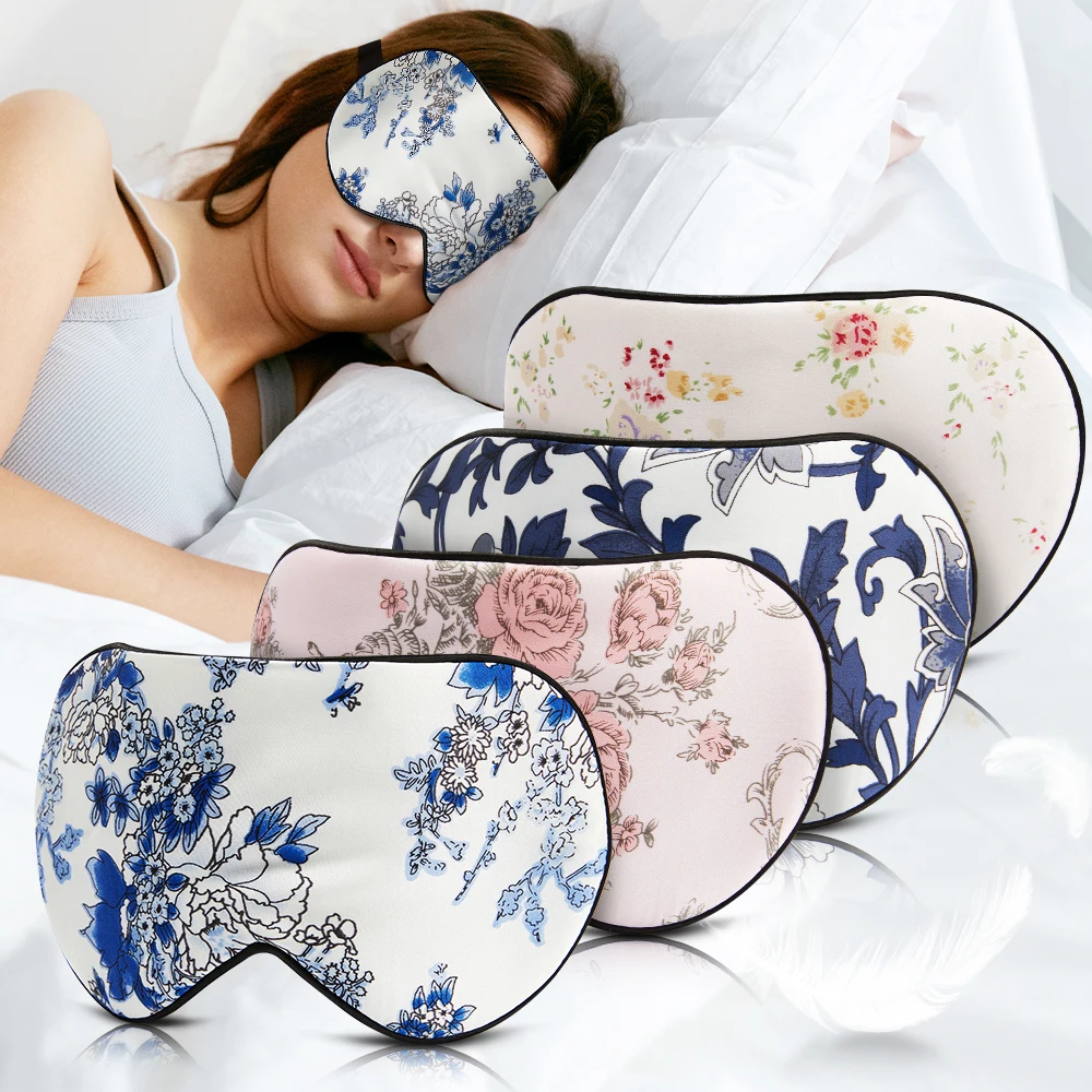 100% Silk Sleeping Mask Porcelain Pattern Blindfold Eye Cover Shading Eyeshade Thicken Soft  Eye Mask Sleep Travel Eyepatch