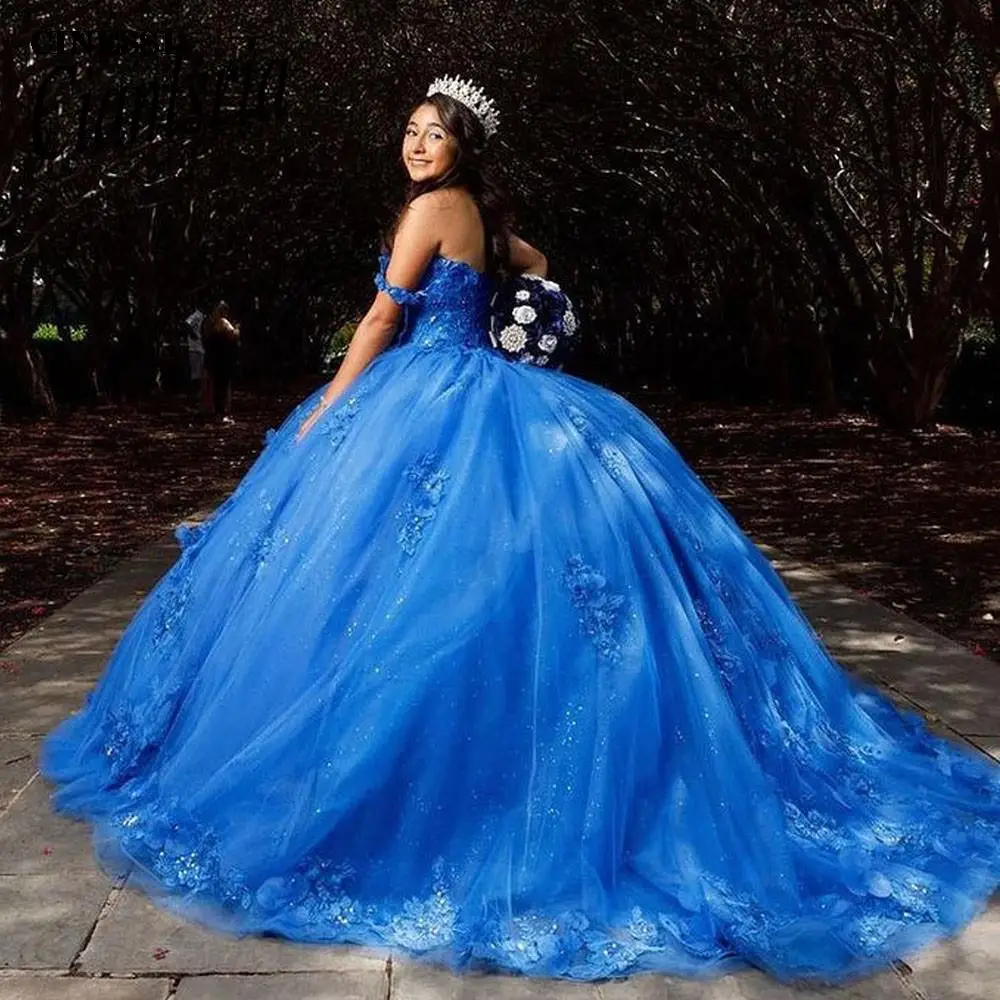 Vestidos Quinceanera azuis para meninas, apliques de princesa vestidos de baile, vestido de baile, 16 anos, luxo, 15 anos