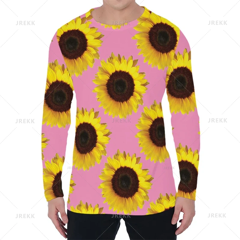 New Harajuku 3D Print Hawaiian Sunflower Field Long Sleeve T Shirt For Men Fashion Streetwear Clothing Kid Funny Clothes Y2k Top