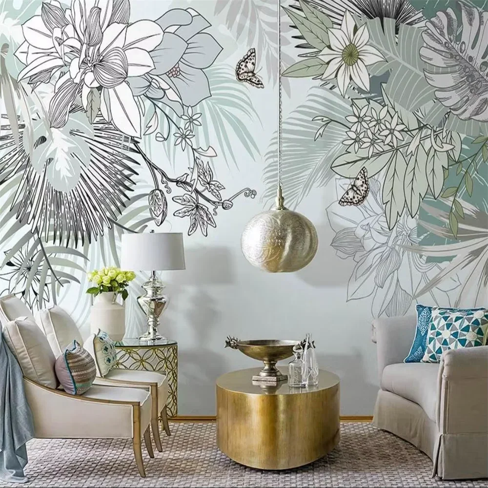 Custom Mural Wallpaper For Walls 3D Art tropical plant flowers Wall Painting Living Room Bedroom home Decoration Wall Covering