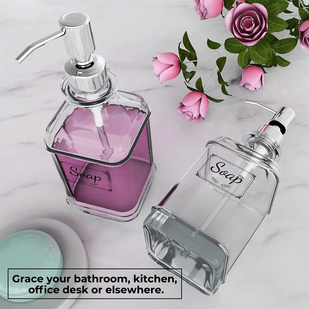 Press Type Thick Glass Soap Dispenser Stainless Steel Pump Liquid Foam Machine With Clear Labels Washing Hand Separate Bottle