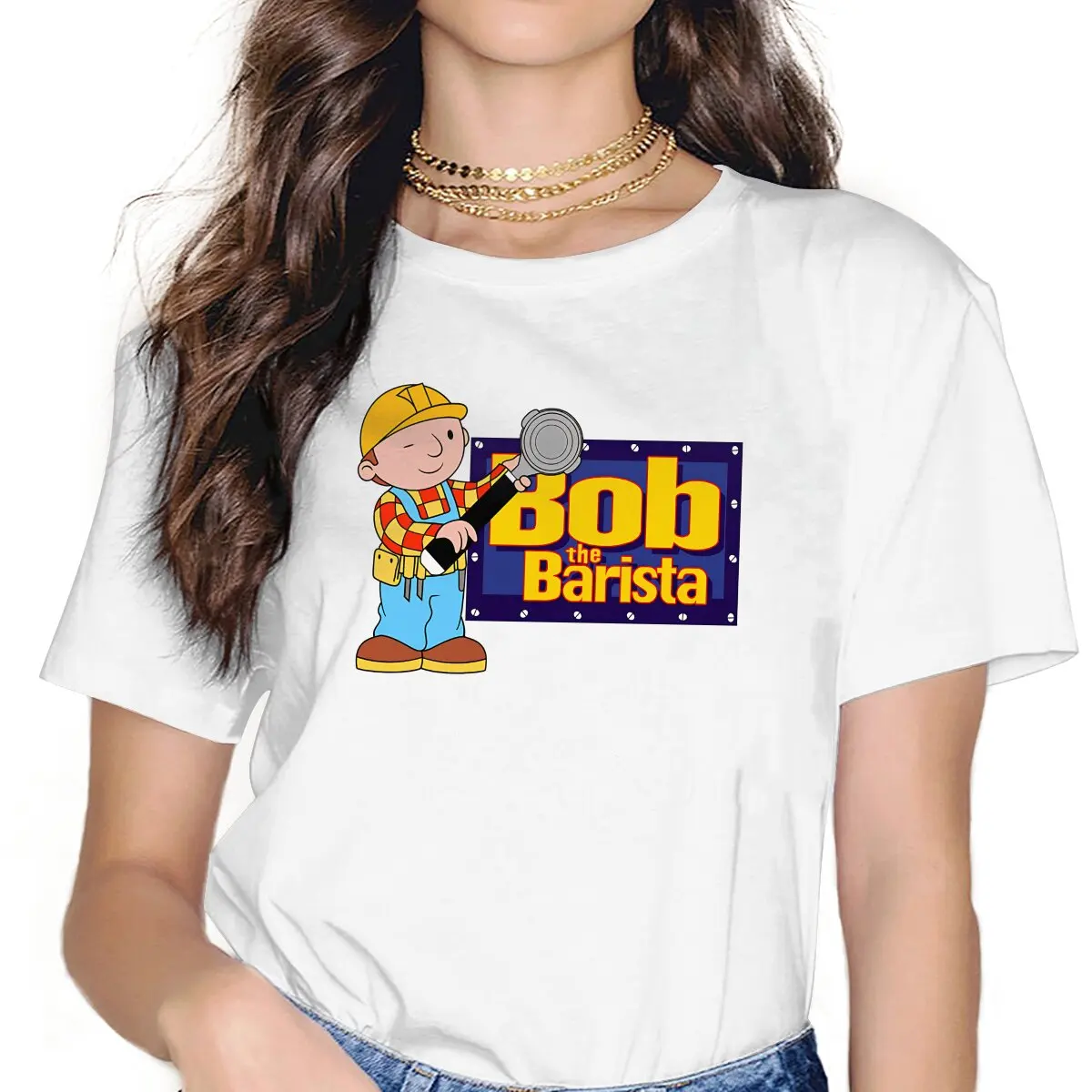 Bob The Builder Bob the Barista Tshirt Homme Tees Unisex Blusas Polyester T Shirt For Women