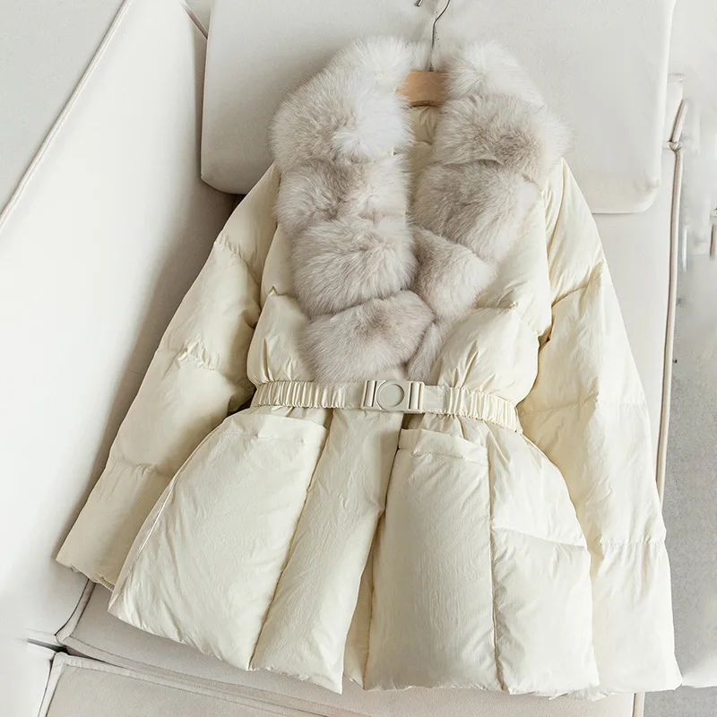 الشتاء المرأة الأوروبية أسفل سترة التنقل الخامس الرقبة الثعلب الفراء سترة عصرية