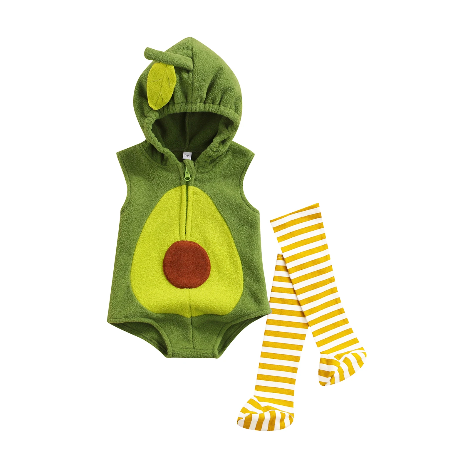 

Babies Casual Two-piece Clothes Set Green Avocado-shaped Sleeveless Romper and Stockings