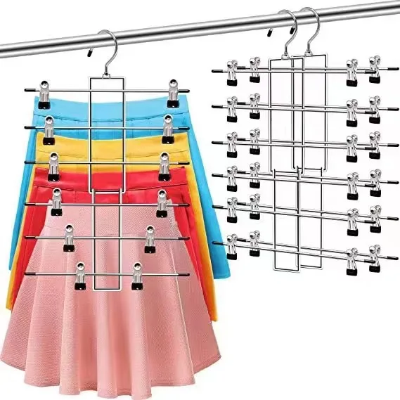 

1PC 6 Layer Clothes Hangers Multilayer Skirt Trouser Hanger For Pants Non Slip Metal Hanger Clips Clothing Storage Rack Holder