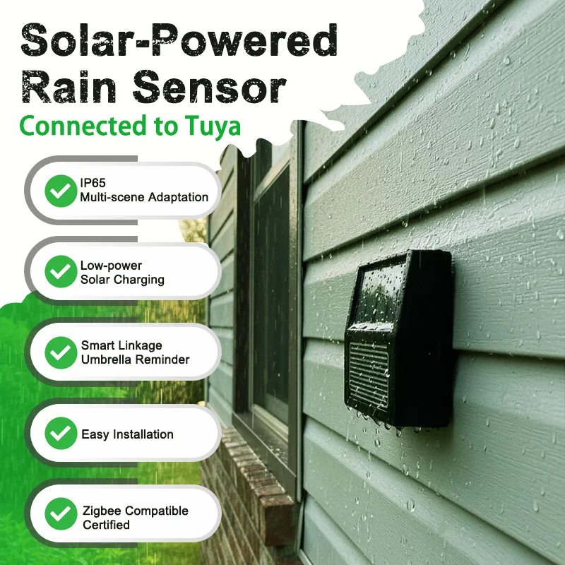 

Solar Powered Rain Sensor Waterproof IP65, Zigbee Wireless Rain Detector for Smart Home, Auto Window/Curtain Closer, Leak Alarm,