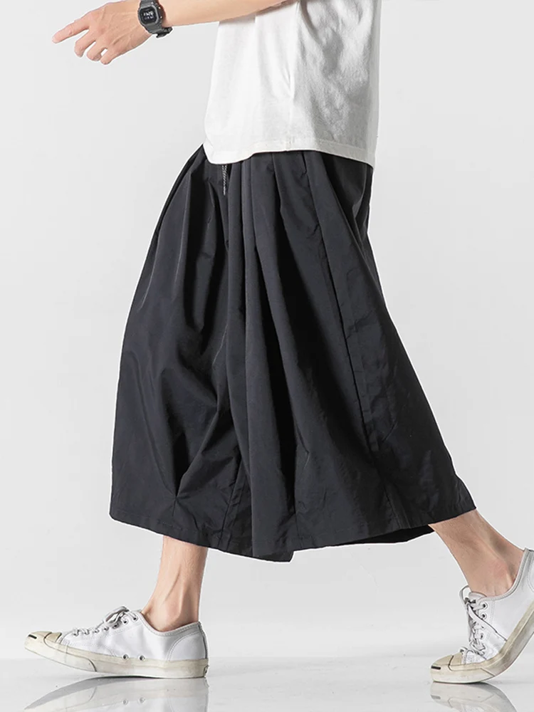 

Summer Men's Wide Leg Lantern Pants Retro Japanese Sle Workwear High Street Eighteen Pants Casual Loose Fit Non-Stretch Pol...