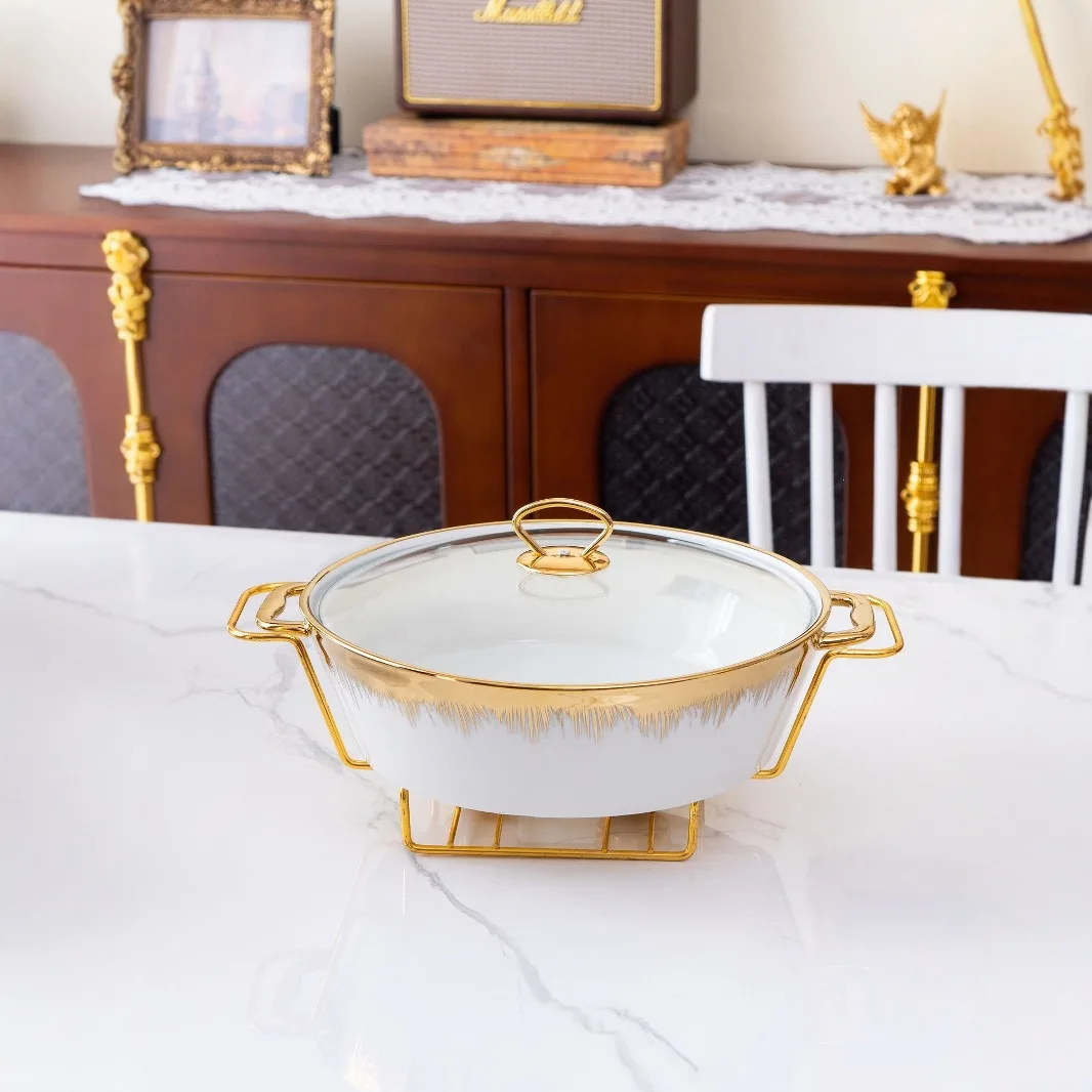 Casserole round ceramic pot baking pan golden 13inch soup pot golden rack round baking pan