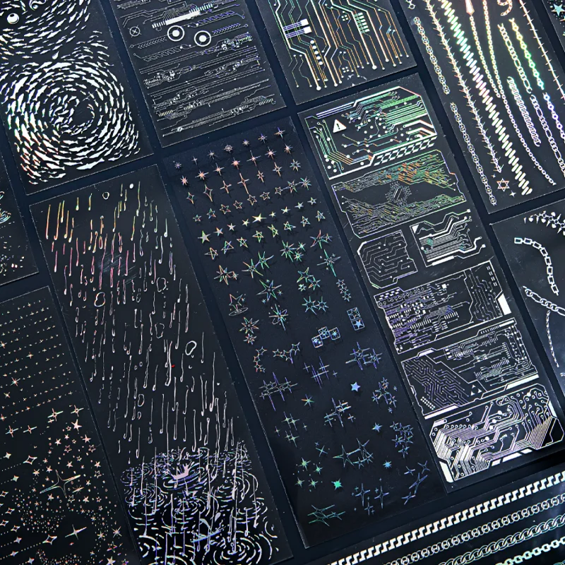 3D Laser Stickers Silver 3PCS Holographic Scrapbooking Stickers for Journal DIY Decoration for Planners Cards 4 Designs Mr Paper