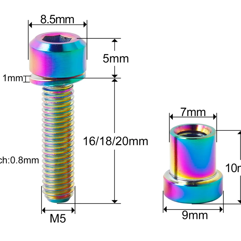 KOCEVLO Titanlegierung TC4 Vorbauschrauben M5x18mm Fahrradlenker Vorbauschraube mit Unterlegscheibe MTB Rennrad Vorbau Riser Schraube – Detail 2