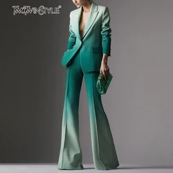TWOTWINSTYLE Hit Color Two Piece Set for Women Lapel Long Sleeve Coat High Waist Slimming Pant Chic Sets Female Fashion