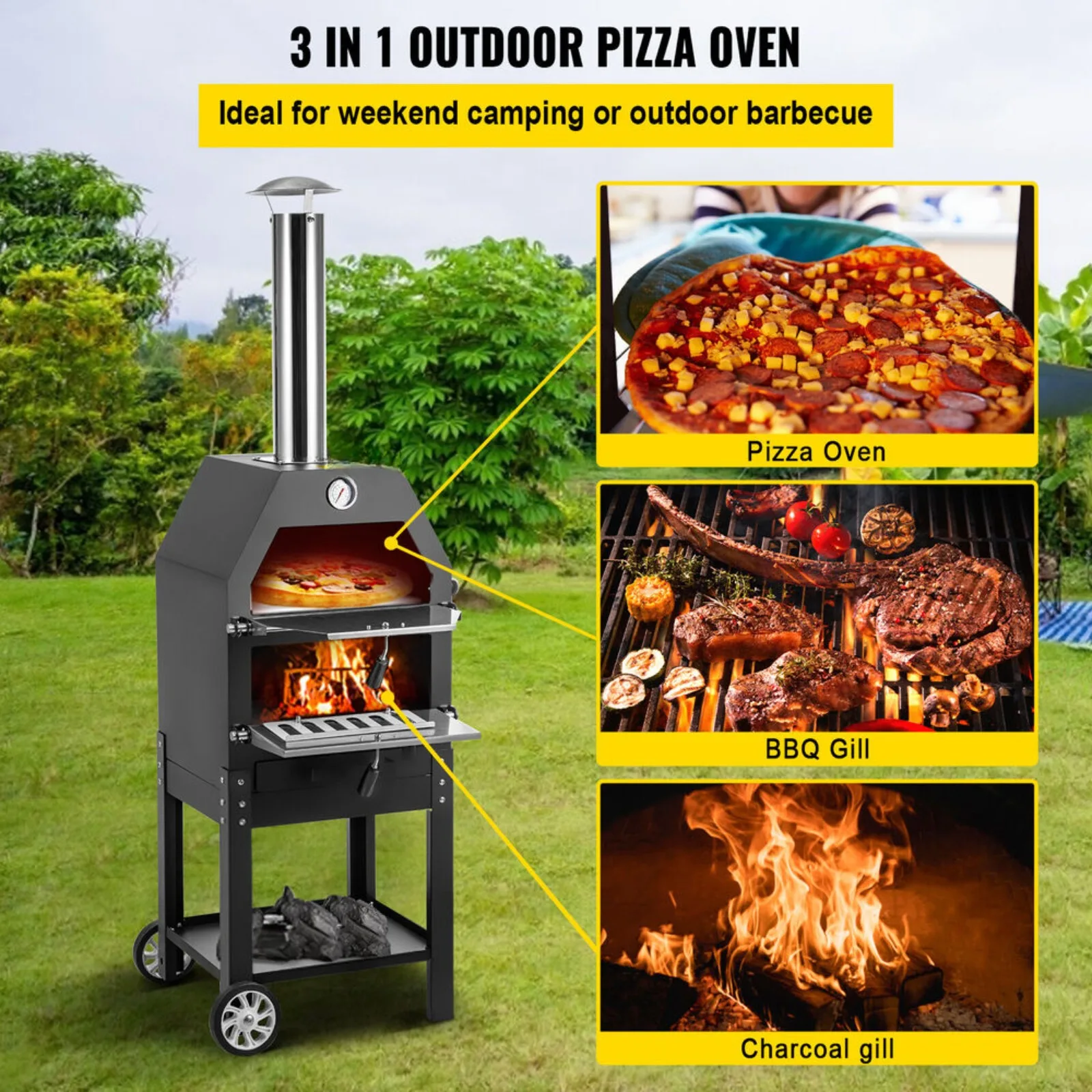 Outdoor Pizza Oven Portable Charcoal Fired Machine with Wheels for Camping United States