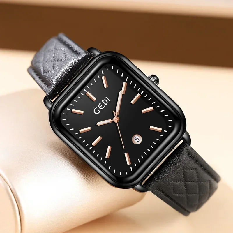 Women Watch Square Vintage Black Korean Leisure Versatile Ladies Leather Waterproof Quartz Watch Holiday Gifts Montres Femmes