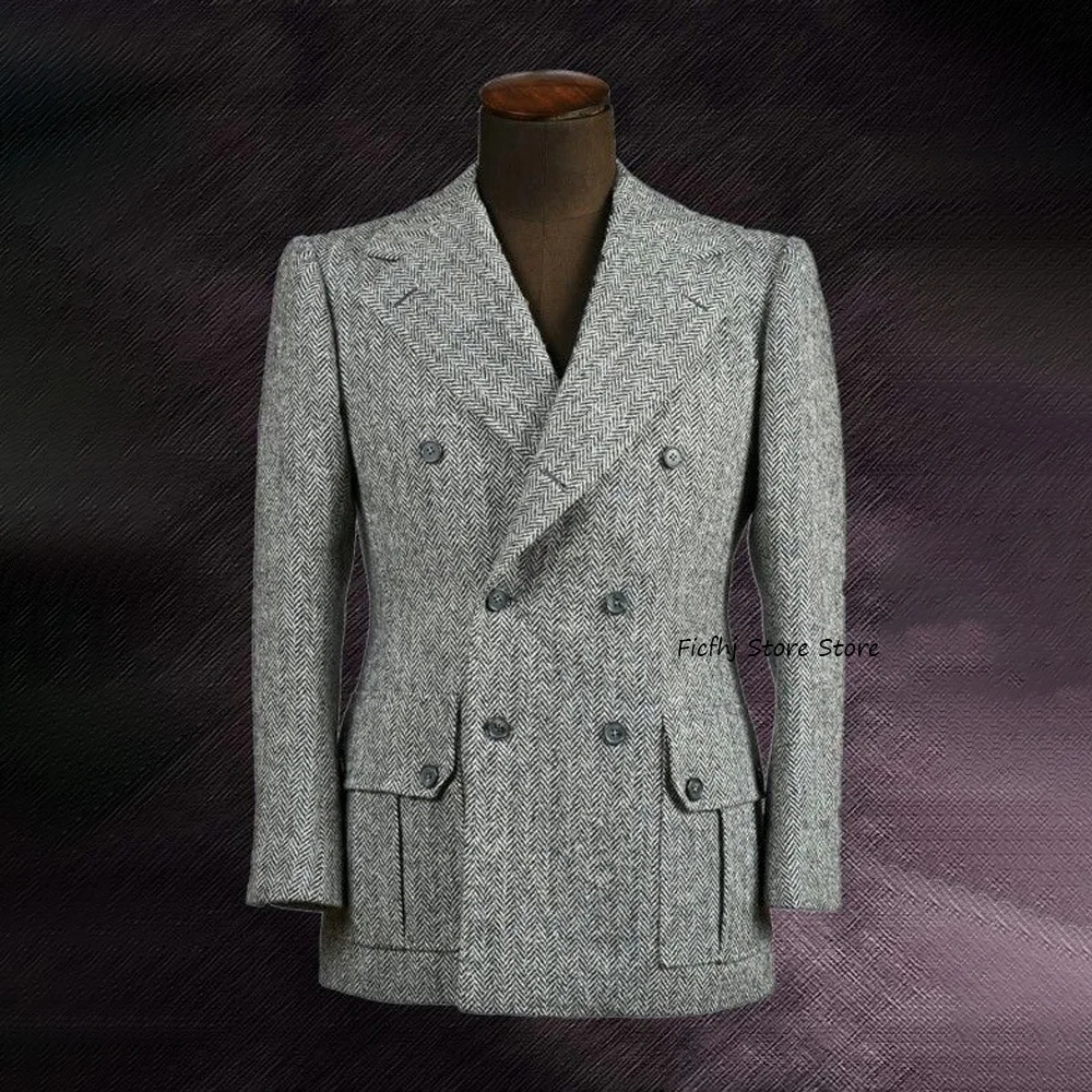 

Мужские куртки в деловом повседневном стиле, высококачественные двубортные городские пиджаки из ткани «елочка», мужская куртка, костюм с зубчатыми лацканами