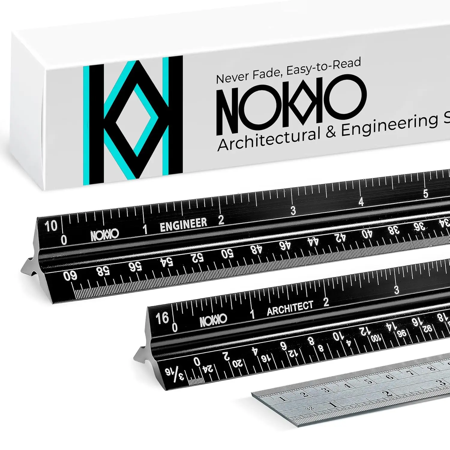 

12 Inch Architectural Engineering Scale Ruler Set for Drafting, Construction, Students - Professional Metal Ruler Included