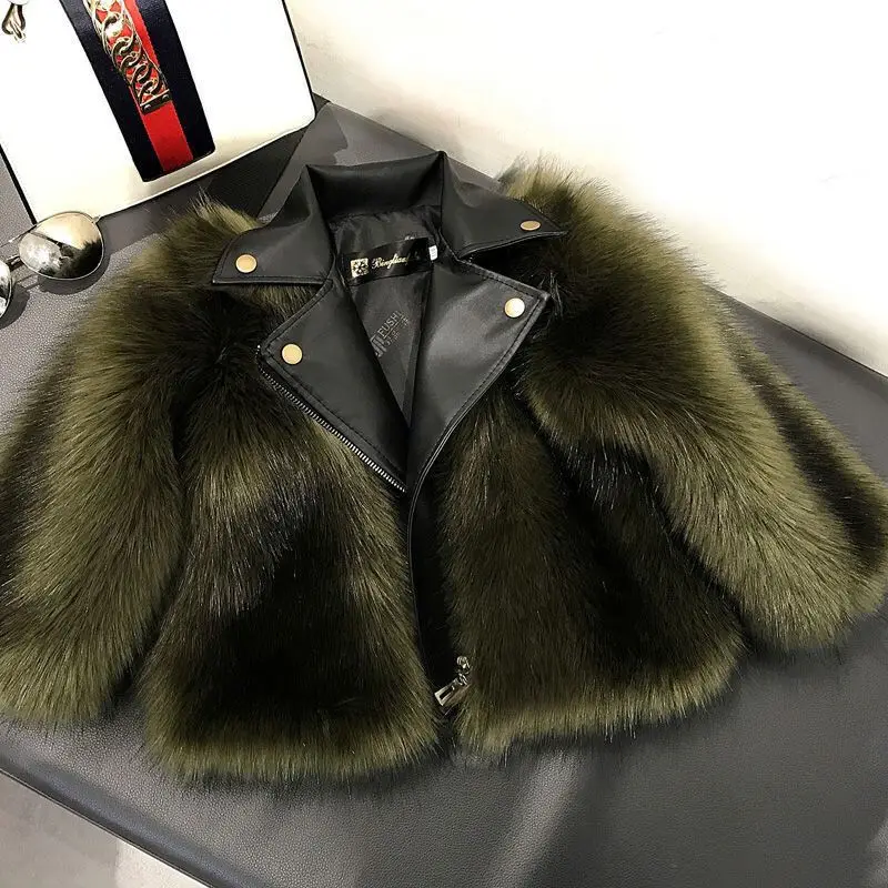 

Girl Loose Coat Autumn Winter 2024 New Thickened Spliced Leather and Fur Tops Casual Simple Fashion Sweet Korean Active Vintage