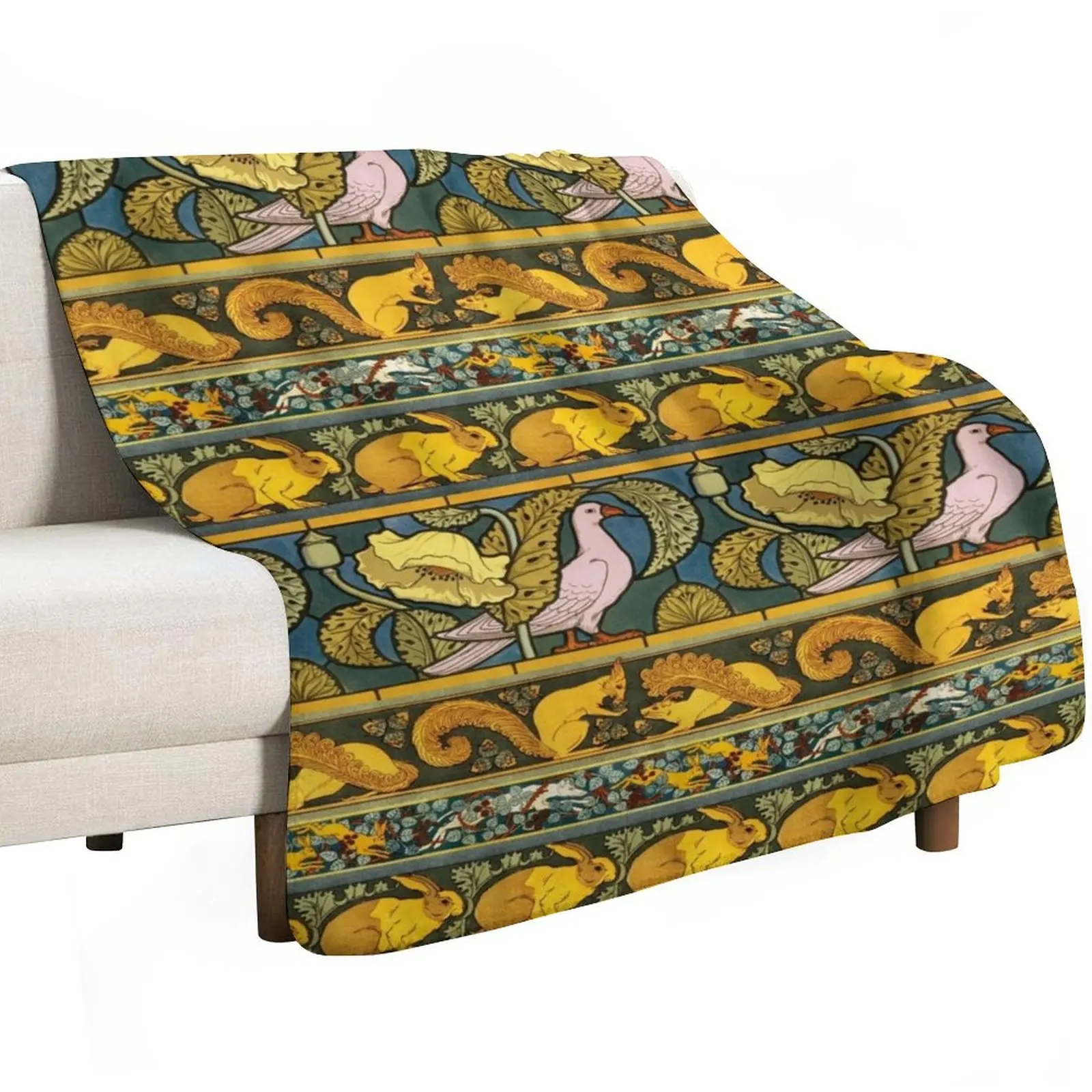 Golden Animal Stripes Pattern by Maurice Pillard Verneuil Throw Blanket Nap Furry Bed linens Single Flannels Blankets