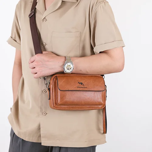 Imagen 2 del producto Bolso de mano de cuero PU para hombre, cartera larga, Mini bolso de hombro, tarjetero cruzado cuadrado, bolsa necesaria para teléfono, bolso de mano