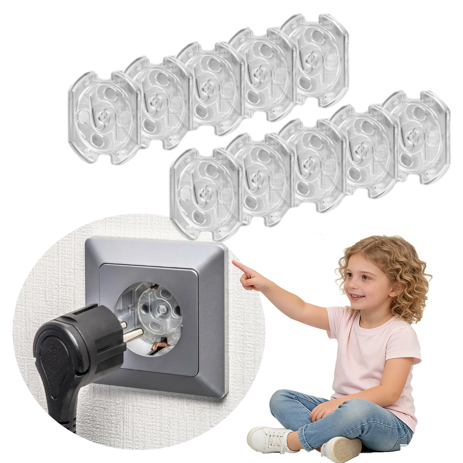 Child Safety Socket Cover - Rotatable Adhesive Baby Proof Plug Protector for European Schuko Outlets, Anti Oil Dust Resistant