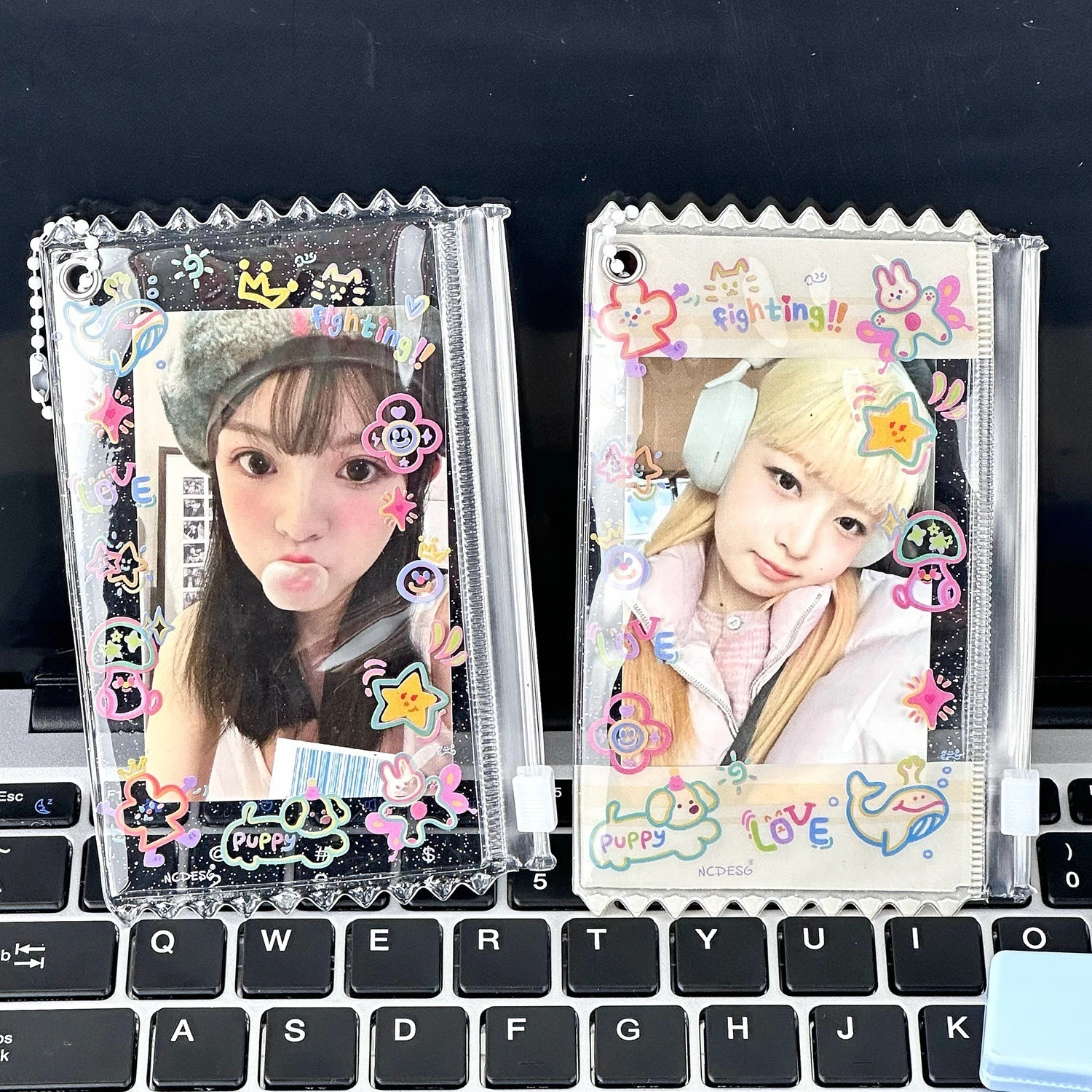 2pcs Dopamine Cute Graffiti Photocard Zipper PVC Case Polaroid