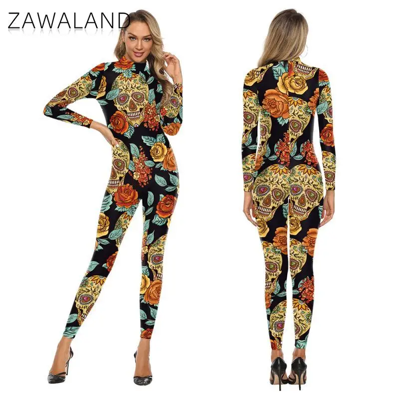 Zawaland-mono con estampado 3D de Zentai para mujer, trajes de fiesta de manga larga, Catsuits de licra, traje de Fitness, Steampunk