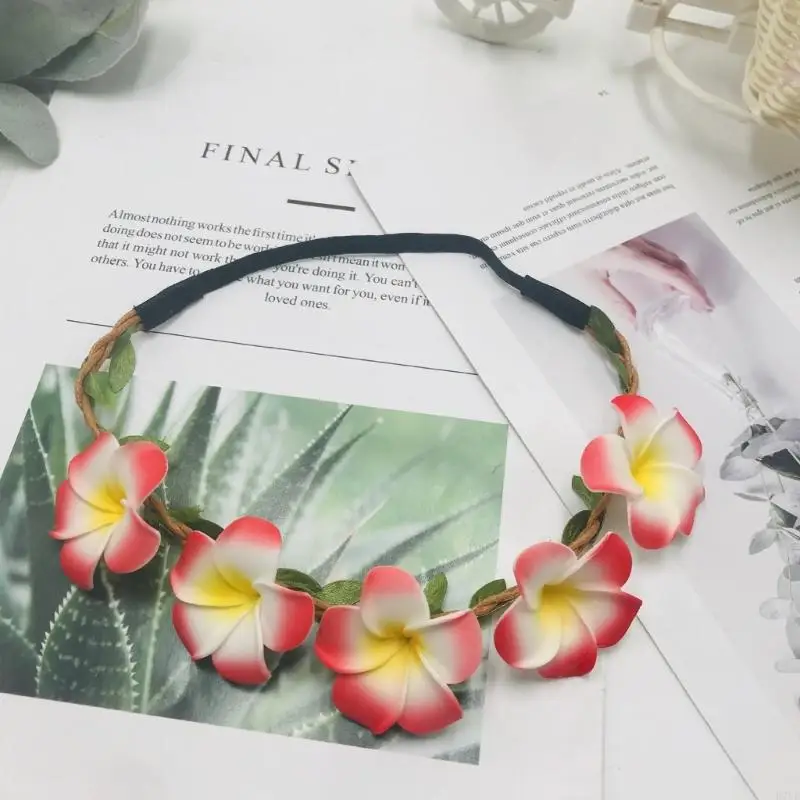 R7UF Kunstmatige Plumeria Bloem Hoofdband Haarhoepel voor Pageant Prom Bruids Bruiloft Bruids Bruiloft Haaraccessoires