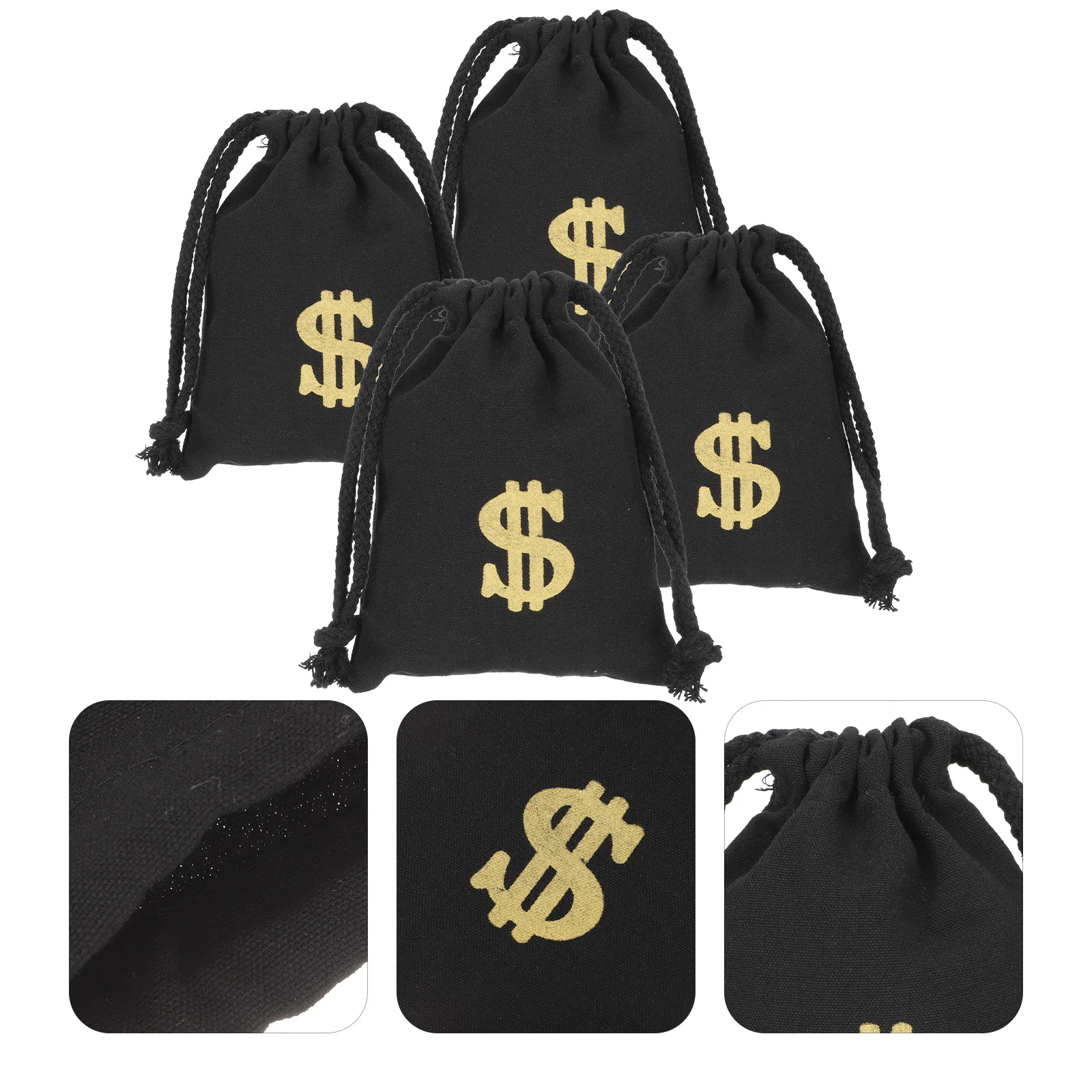 

4 Pcs Money Bag Dollar Drawstring Candy Storage Party Treat Gift Pouch Canvas Bags