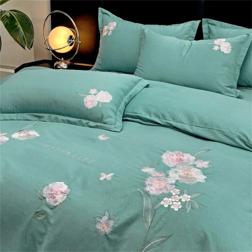 

60 Thread Count Ecological Thickened Cotton Polished Embroidery Four Piece Set for Autumn and Winter Pure Cotton Bedding Set