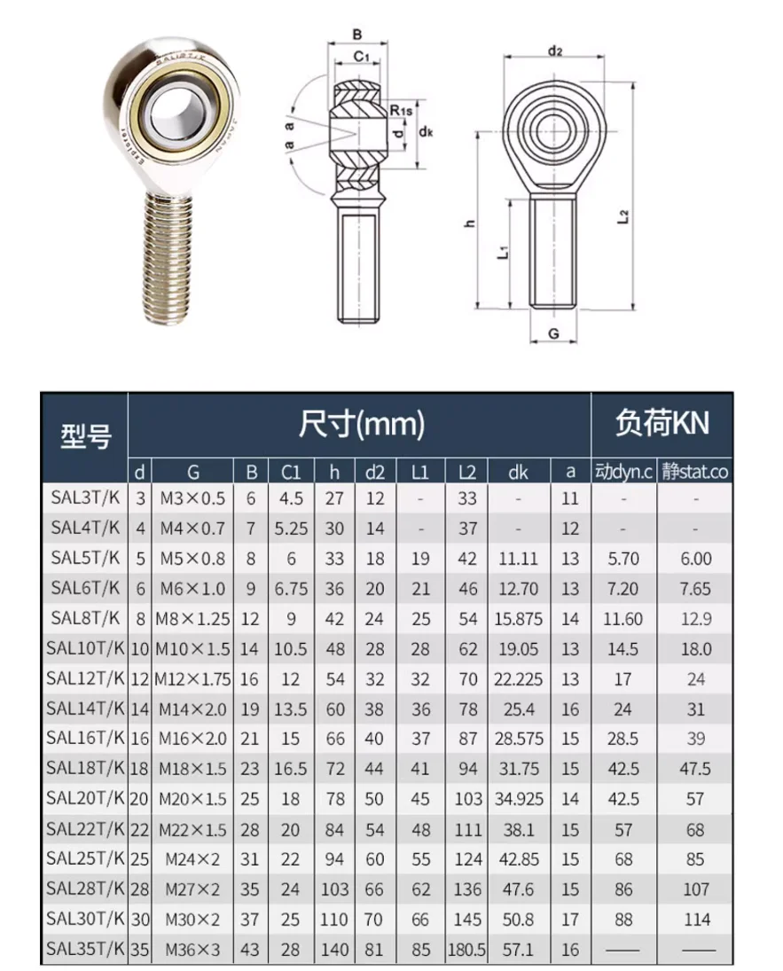 1PCS Left Hand Thread Rod Ends Bearings Sil8 Phsa10 12 14 16 18 20 Reverse 