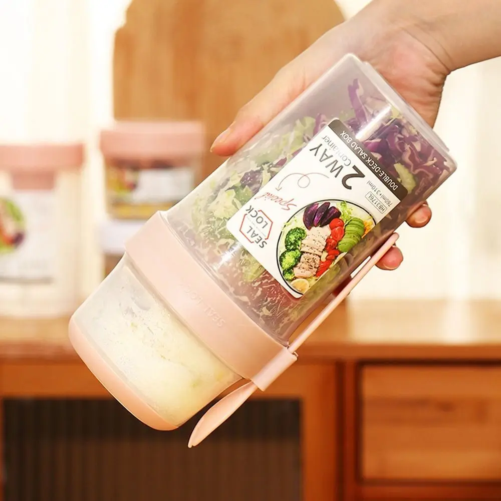 1Pcs Portable with Fork Separated Fresh-keeping Double-layer Crisper Cup Lunch Box Container Salad Cup