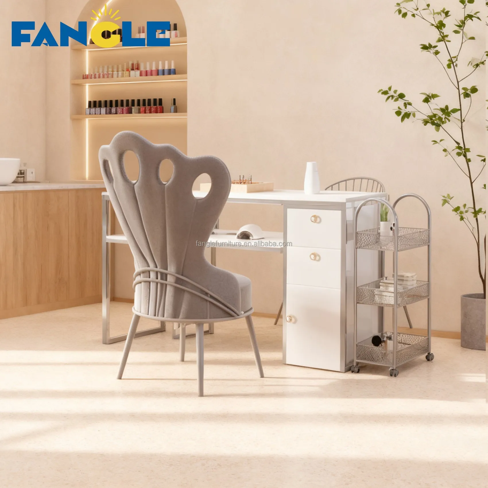 Modern Nail Table Beauty Salon Furniture Pink Modern Professional Wood Nail Table with Dust Collector for Salon and Home Use