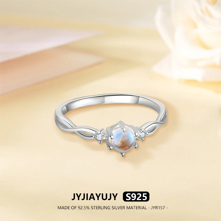 

JYJIAYUJY 100% цельное оригинальное кольцо из стерлингового серебра S925, нерегулируемое кольцо в наличии, модные ювелирные изделия с лунным камнем, подарок на каждый день JYR157