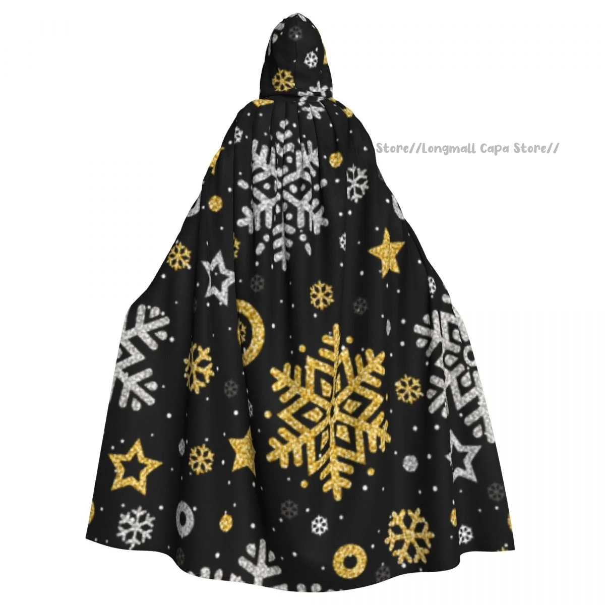 

Adult Vampire Cape Hooded Robe Glittering Snowflakes And Stars Halloween Cloak Full Length Cosplay