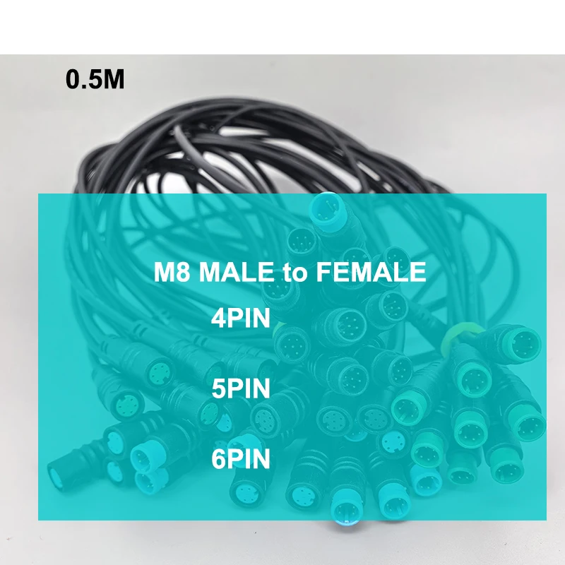 50cm M8 9mm 4 5 6 Pin Connector cable Female to Male Extension Plug Ebike Brake Display senser IP67 waterproof Electric Bicycle