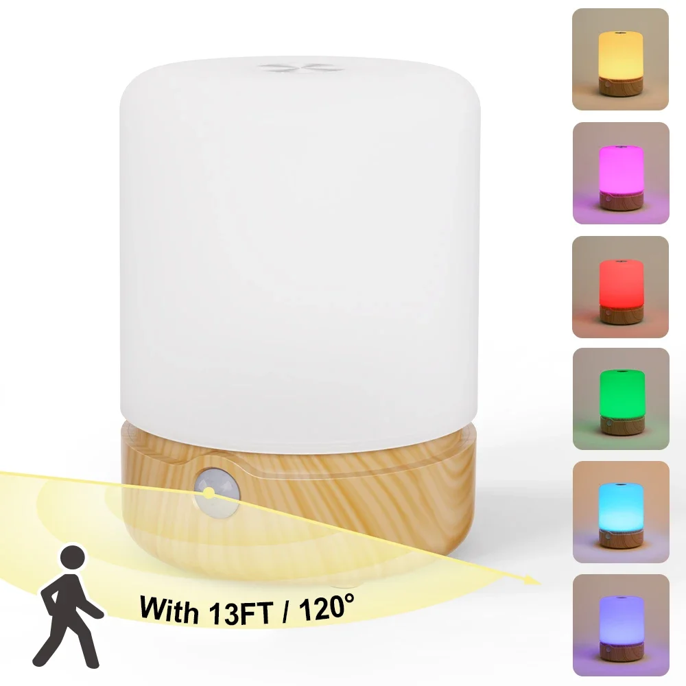 LED محس حركة ضوء الليل 9 ألوان RGB مصباح طاولة ديكور نوع C ضوء غرفة قابلة للشحن لغرفة النوم بجانب السرير وغرفة المعيشة