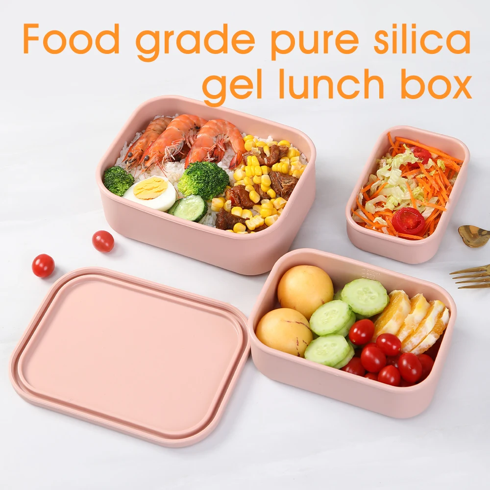 Silicone Lunch Box Portable Bento Box Lunchbox Leakproof Food Container Microwave Oven Dinnerware for Students Travel Tool