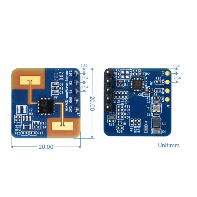 Sensor de radar de onda milimétrica, PCB azul, alta sensibilidade, S3KM1110, Módulo de micromovimento inteligente do corpo humano, Banda ISM, 24G, 1 pc