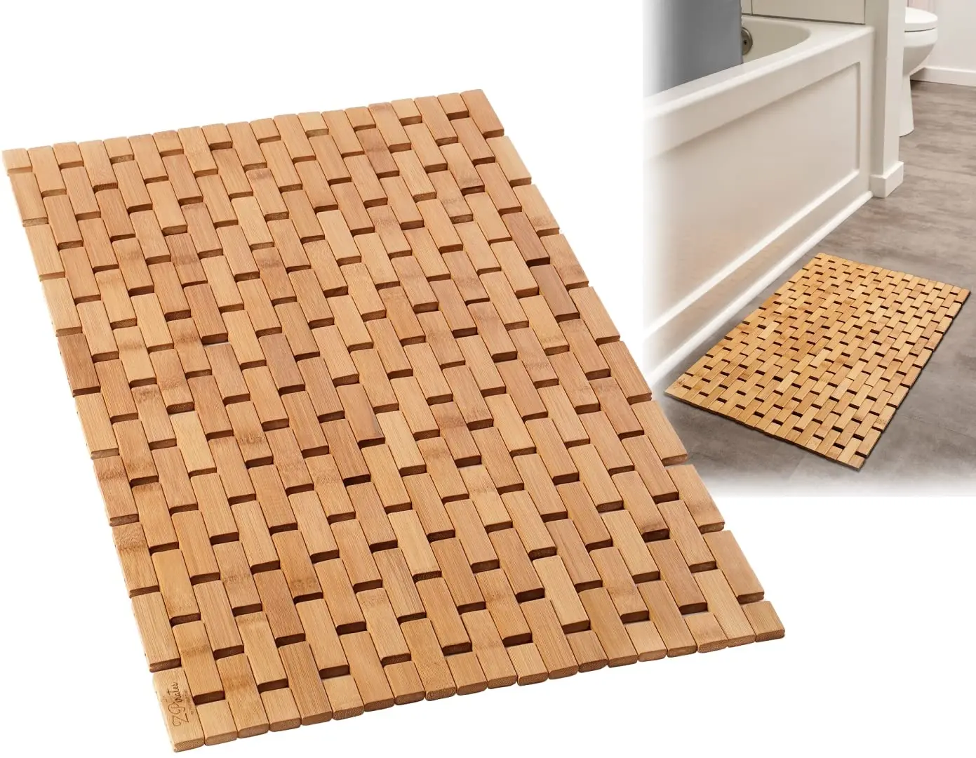 Natural Bamboo Wood Bath Mat - Bathroom Sauna Spa Bathtub Kitchen Rug Accessories