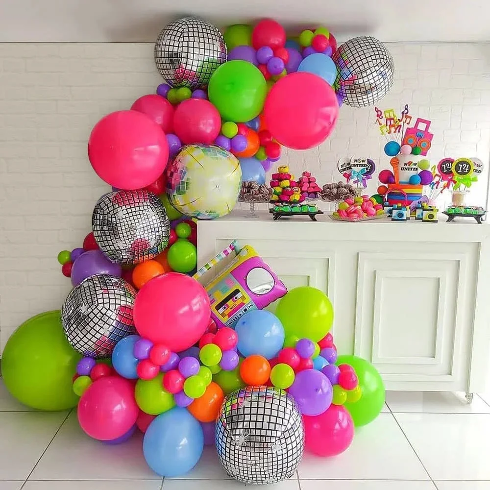 

119pcs 80s 90s Disco Party Decoration Balloon Garland Arch Kit Radio Disco Foil Balloon Back to 90s Birthday Party Hip Hop Decor