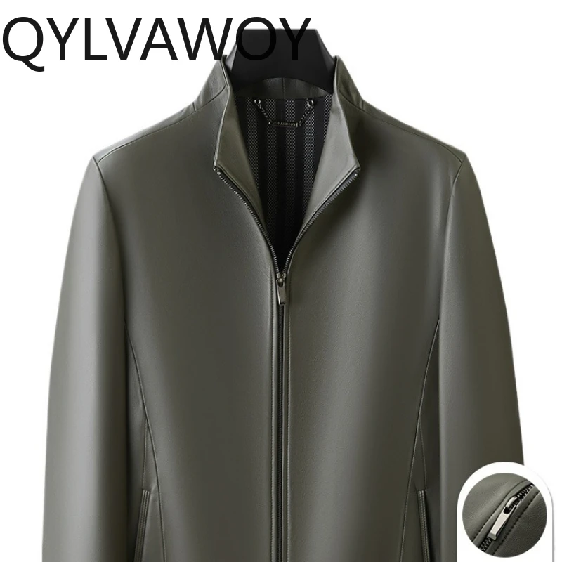 

QYLVAWOY 2025, осенне-зимняя новая мужская кожаная куртка из натуральной овчины с верхним зерном, повседневная кожаная верхняя одежда кожаная куртка LJ2649