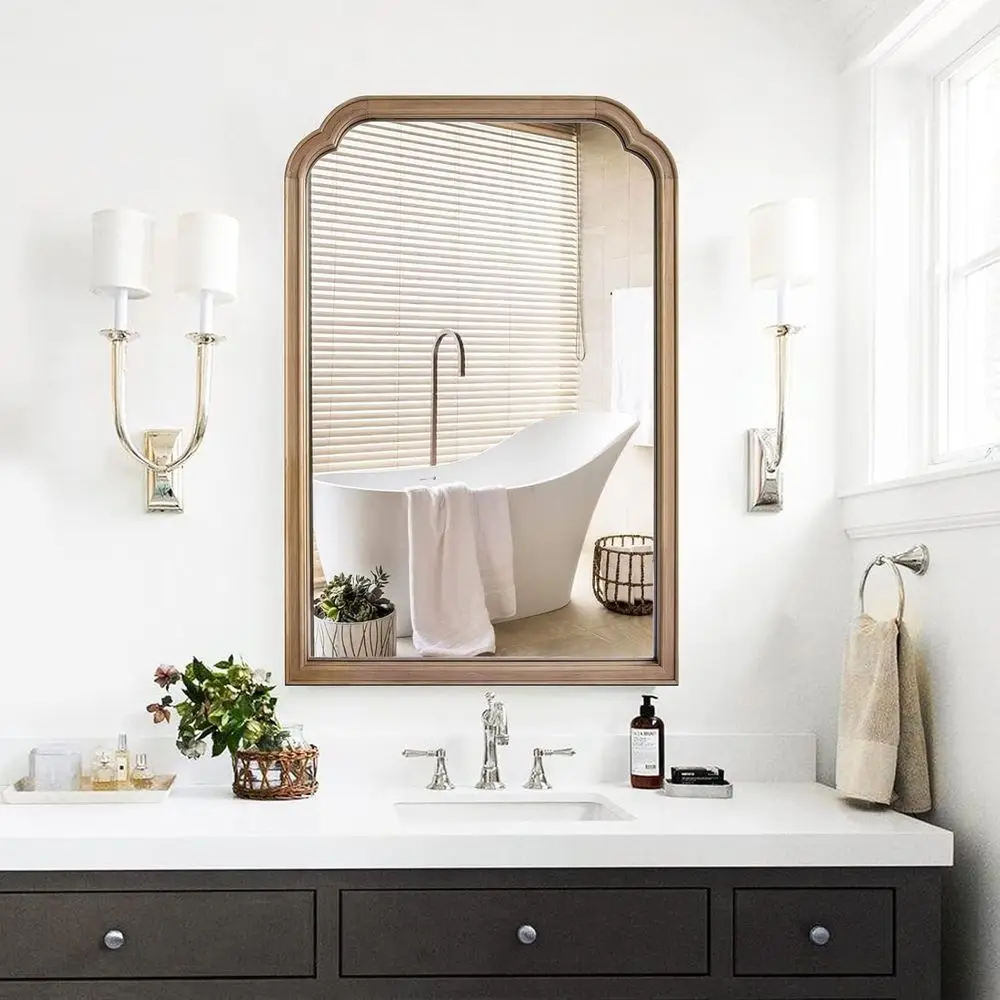 

24" x 36" Natural Wood Mirror or Wall Mounted, Rustic Wood e Wall MirrDecorative or Living Room or Bathroom Mirror (Natural Colo
