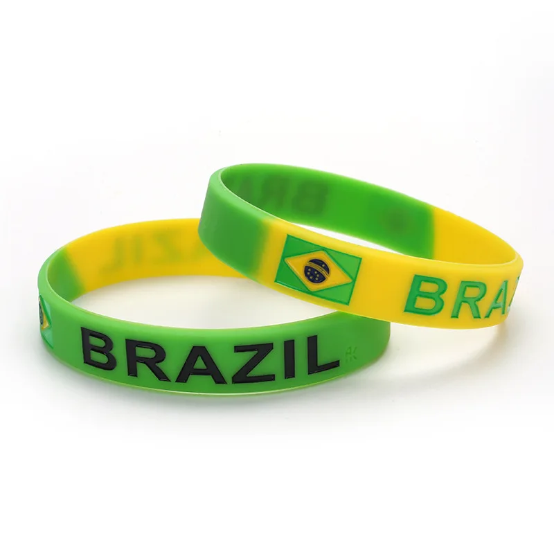 2pcs Engrave Brazil Flag Bracelet Men Women Silicone Wristband Bangle Sport Rubber Band National Day Patriotic Gift Accessories