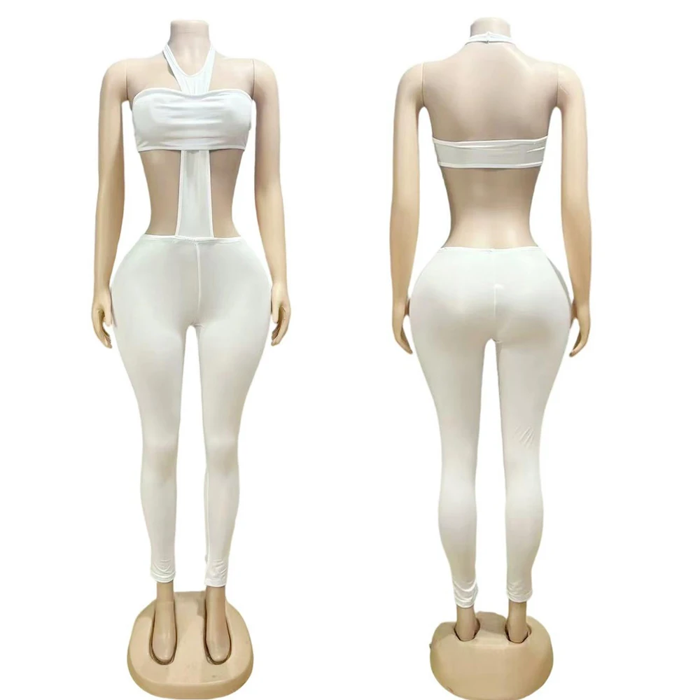 Y2kเซ็กซี่สองชิ้นชุดผู้หญิงคลับสวมHalter Cross Crop Topและกางเกงผอมชุด 2025 หญิงJumpsuit Baddieชุด