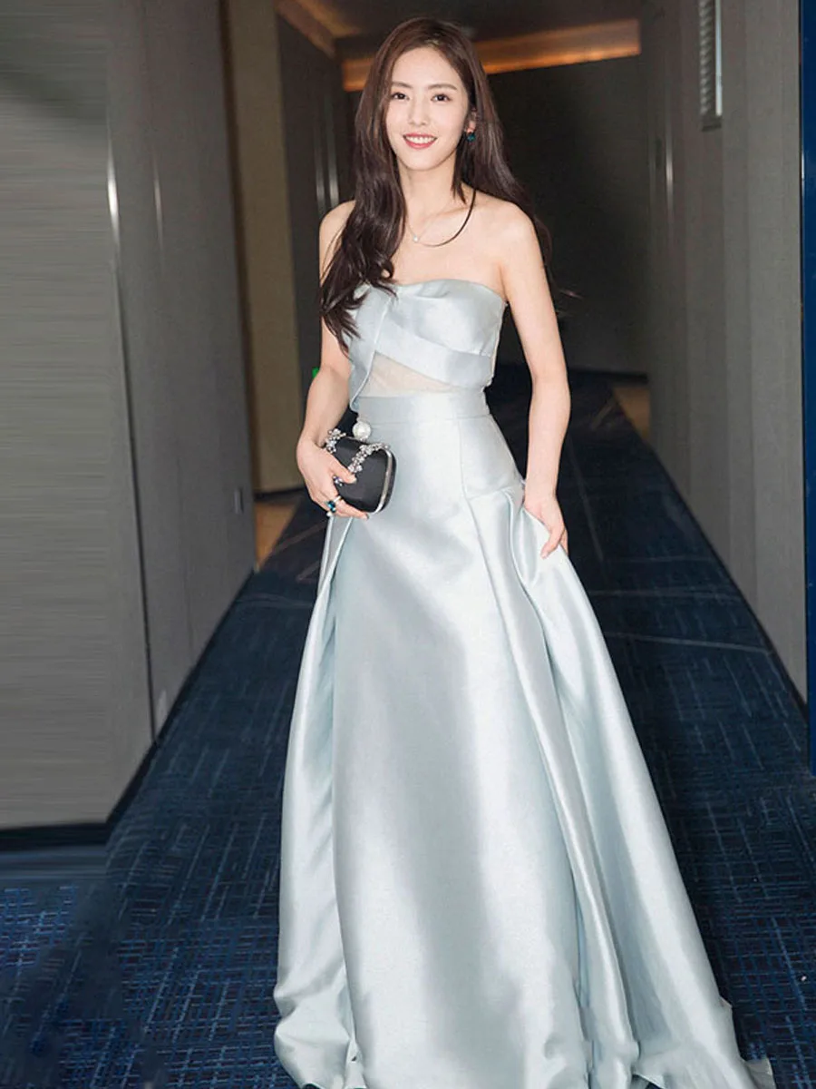 

Элегантное длинное вечернее платье с высокой талией без бретелек для женщин, для свадьбы, юбилея, бала, в пол, из полиэстера