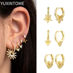 925 Sterling Silver Ear Needle Star/Heart/Triangle Pendant Earrings for Women Fashion Pave Crystal Hoop Earrings Trend Jewelry