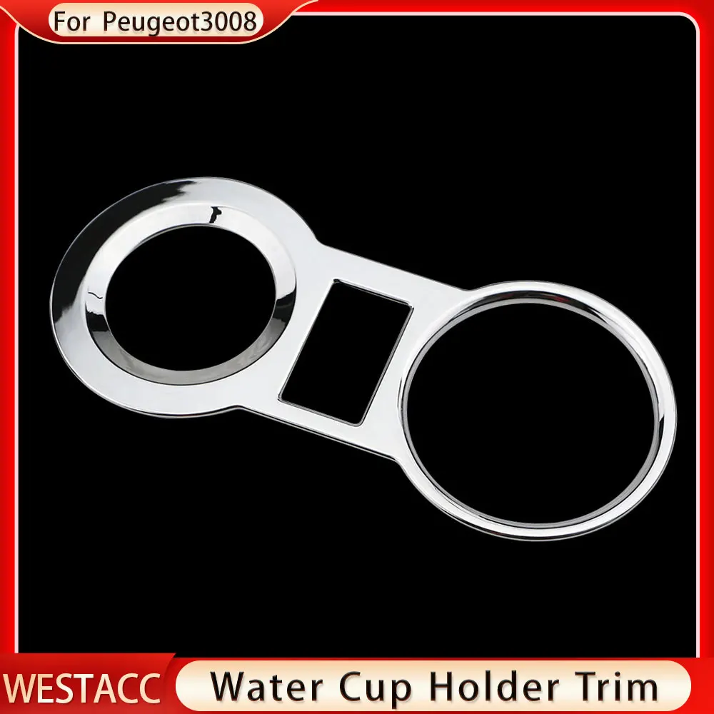Chrome Car Water Cup Holder Cover Decoration Sticker Trim for Peugeot 3008 2014 2015 2016 2017 2018 LHD Interior Accessories