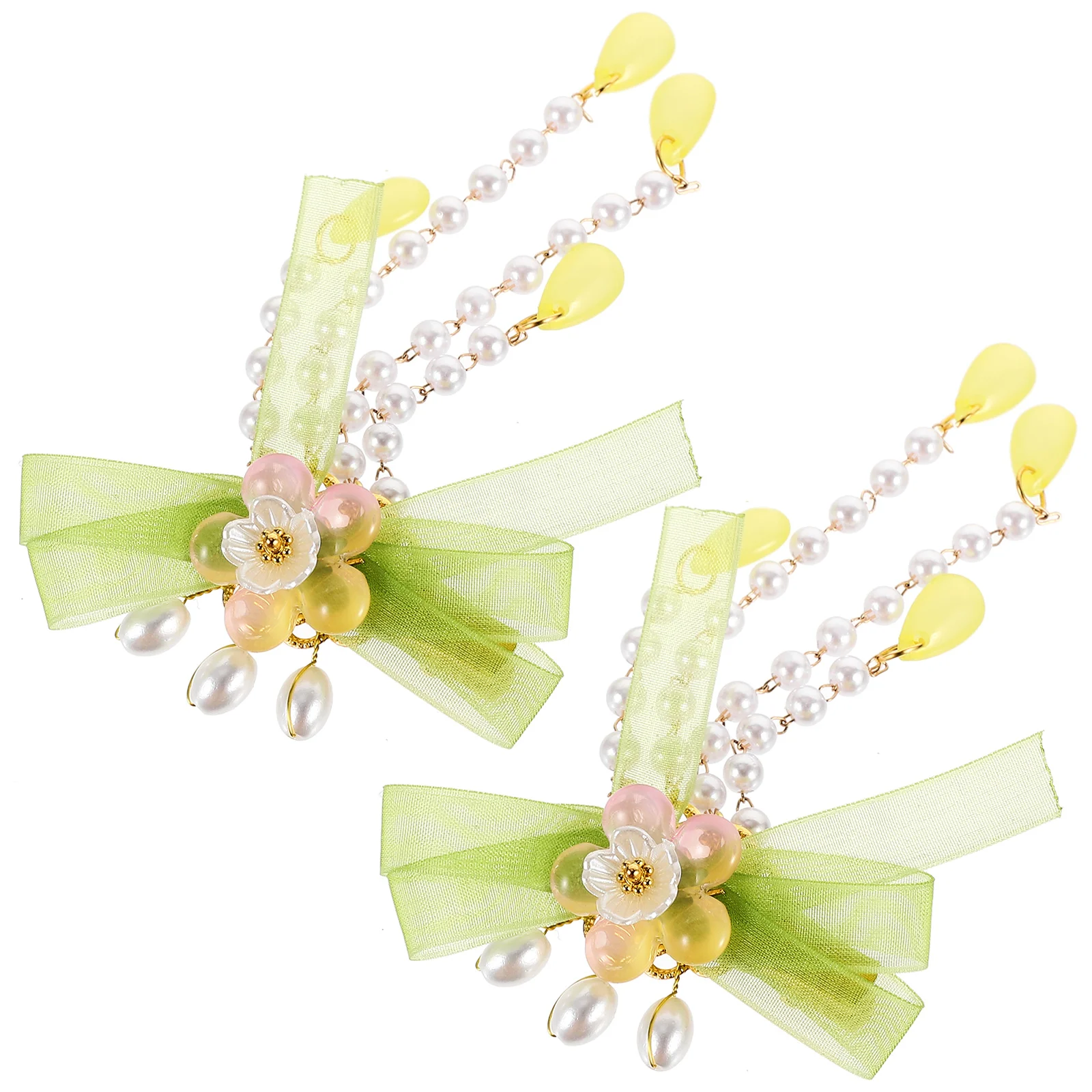 

2pcs Flower Hair Accessories Women Girls Tassel Hairpin Dangle Clip Retro Style Long Beads Decorative Hanfu Party Use Metal Non
