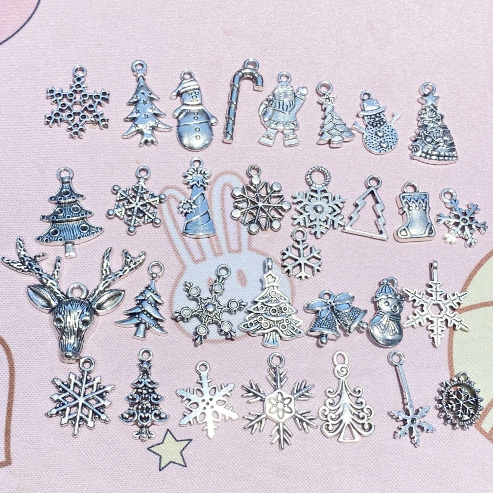 Antique Silver 15-30Types Mixed 50Pcs Christmas Pendants Zinc ALLOY Santa Claus Xmas Trees Snowflakes Charm Snowman Pendants