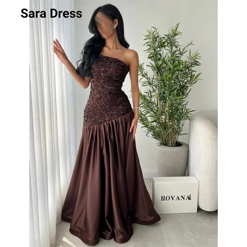 

Sara Custom A-line Brown Off-shoulder Embroidery Elegant Dresses for Women Long Party Dresses Luxury 2026 Women's Prom Dress