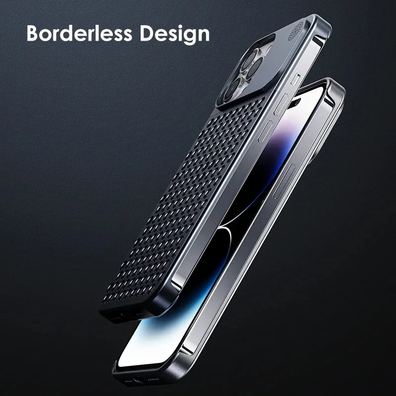 Metal Cooling Phone Case For iPhone 13 14 15 Pro Max 14 15 Plus Rimless Shockproof Hollow Aluminum Alloy Heat Dissipation Cover